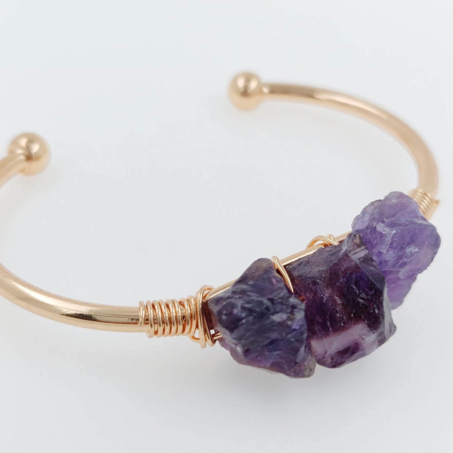 Purple Crystal Cuff Bracelet - Copper Stone Bangle Bracelet for Women - Image 5