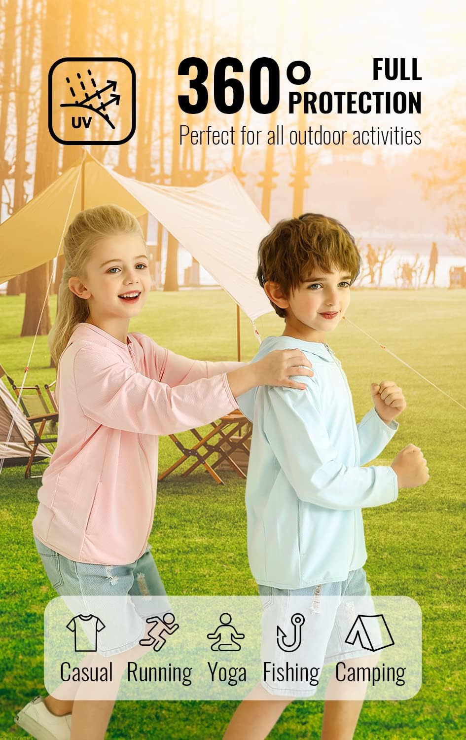 Kids Athletic Hoodie Dry Fit Sun Protection Sweatshirt Thumbholes 3-12Y