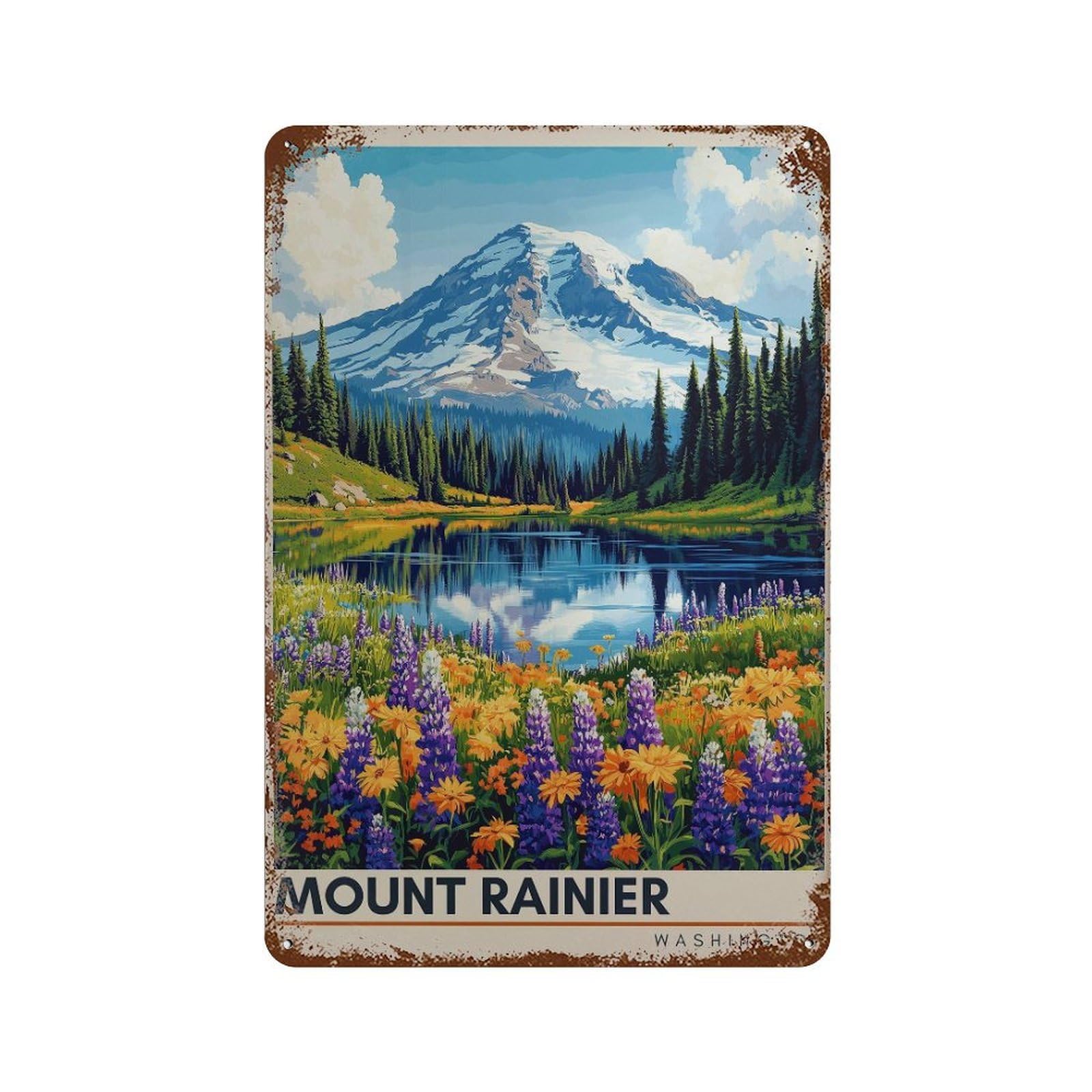xiaoxiaoshen Mount Rainier Travel Washington Landscape Wall Decor Art Metal Tin Poster Modern Home Decor Art Home Bar Shop Decorations Vintage Sign 30x20cm