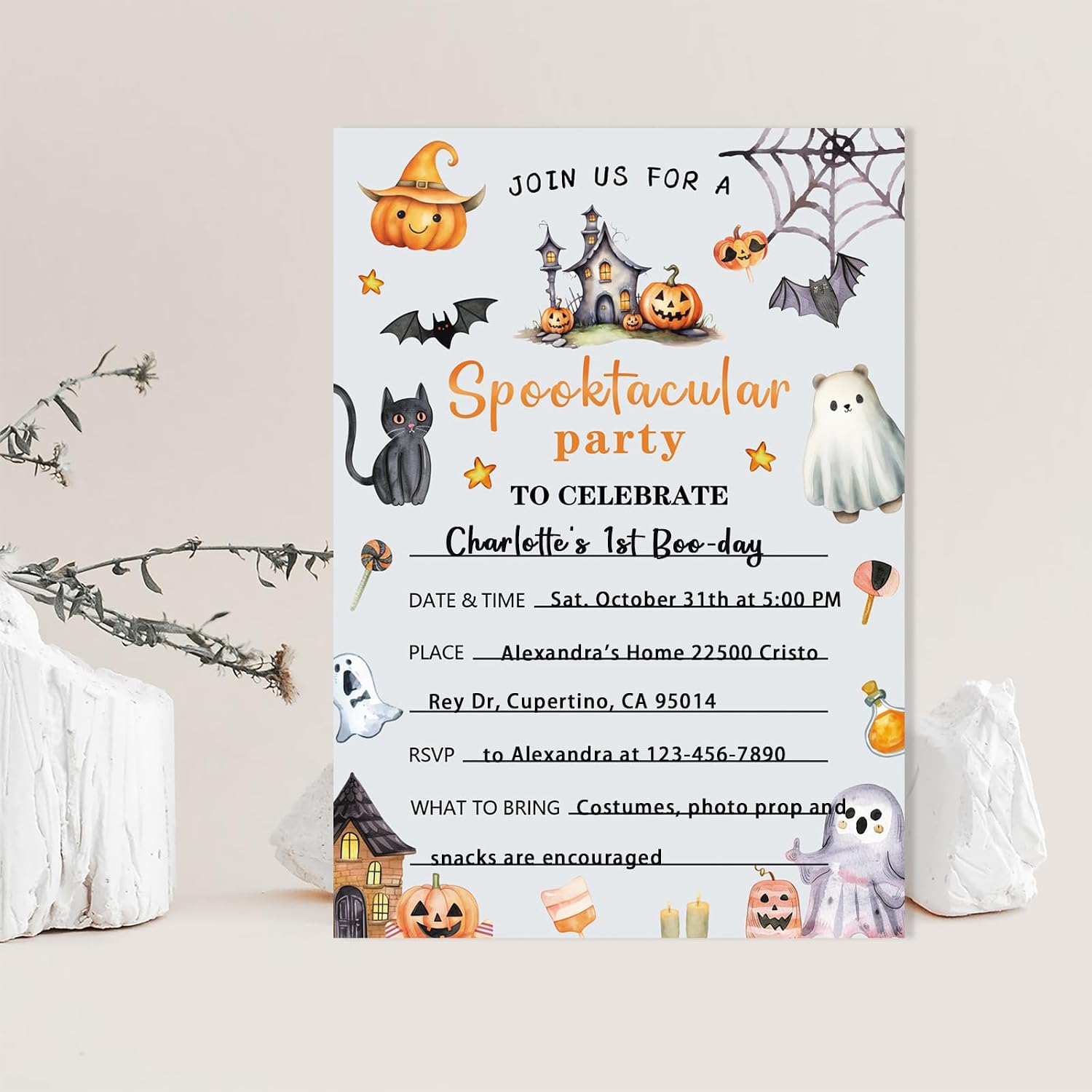 20 Sets Halloween Birthday Invitations for Kids Adult Halloween Party Invitations with Envelopes Cute Ghost Pumpkin Black Cat Bat Castle Invitation Cards for Birthday Party Supplies