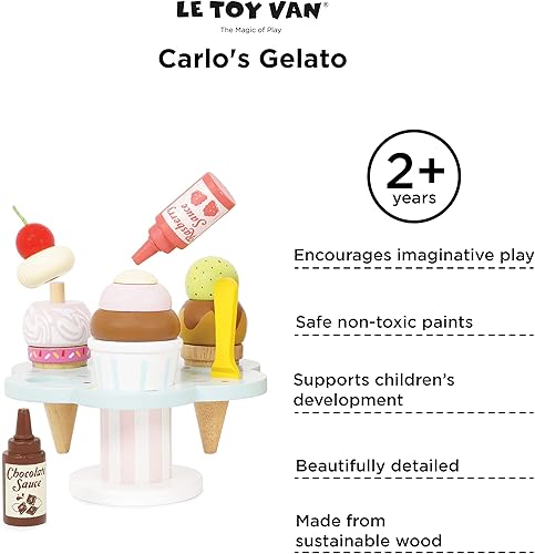 Miniatura 6 de Le Toy Van - Juguete educativo de madera Honeybake Helado de Carlo de madera colorido Juguete de imitación de helado  12 piezas - Grandes regalos de