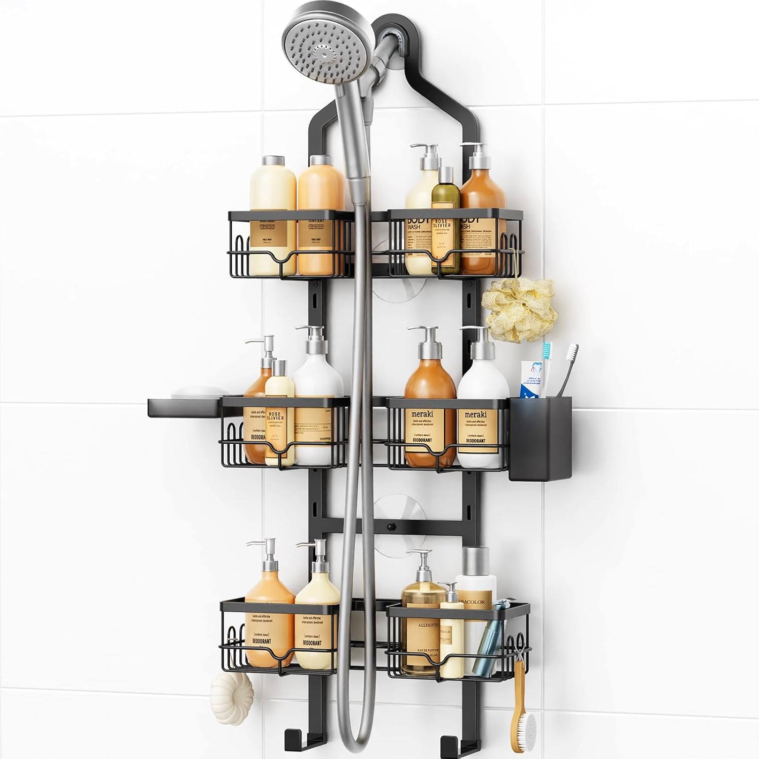 Vatex Shower Caddy Hanging Organizer, 3 Tier Adjustable Bathroom Shelves, Rustproof Over The Showerhead/Door Hanging Shelf for Inside Shower - No Drilling Shower Rack Bath Storage With Soap Holder