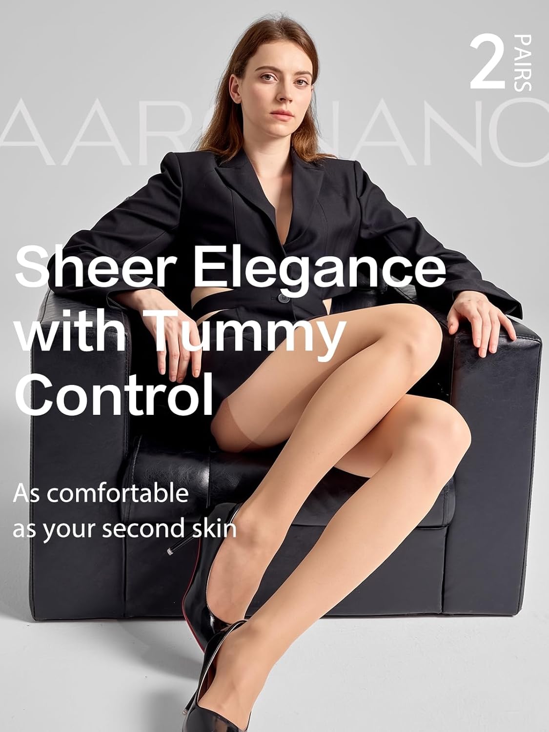 2 Pairs Women's Control Top Pantyhose Shaping Sheer Tights Tummy Control Support Stockings 20 Denier Nylons - Image 5