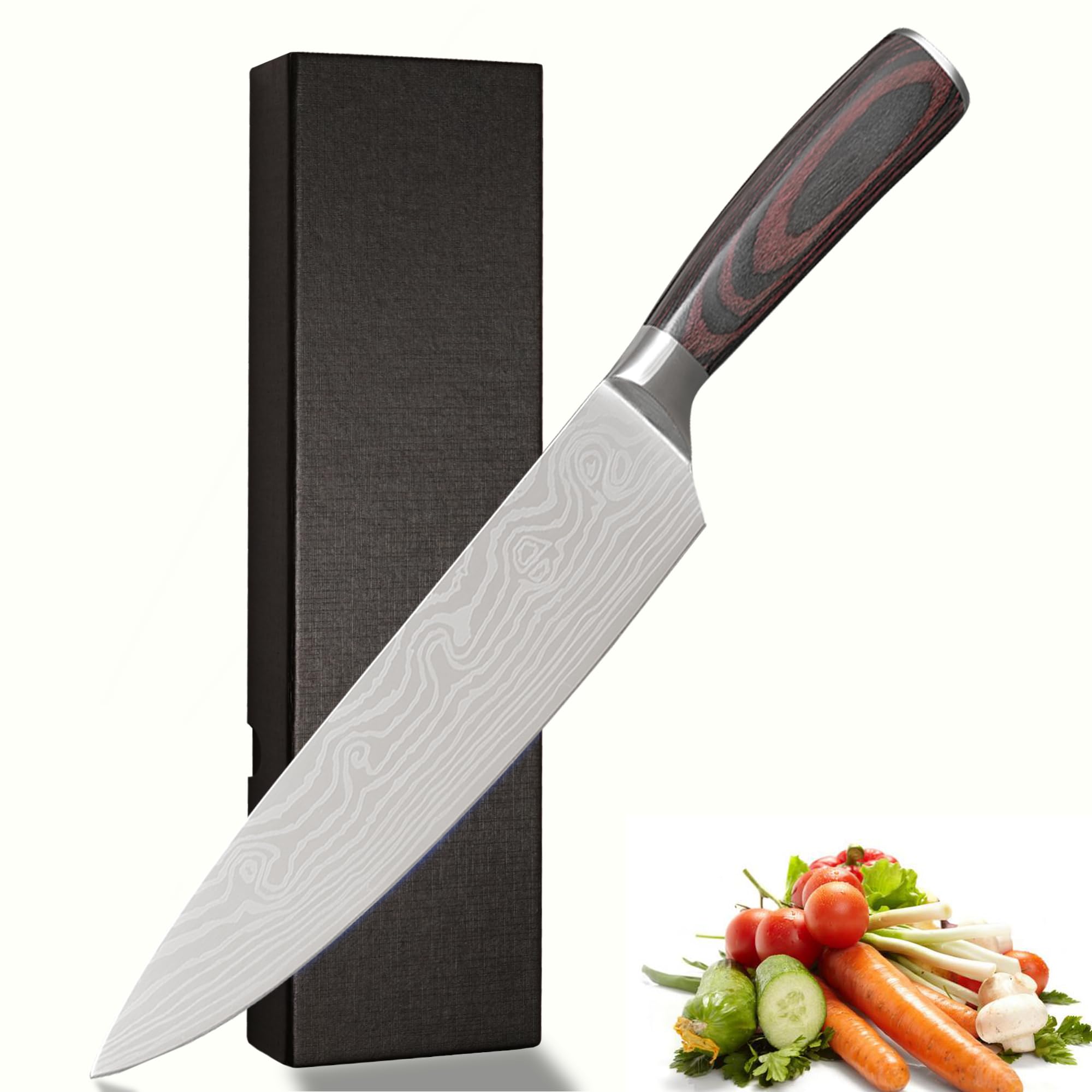 ISFQERON 8 Inch Chef Knife- Professional Ultra Sharp Kitchen Knife Made of High-Carbon Stainless Steel with Ergonomic Handle for Home Cooks & Master