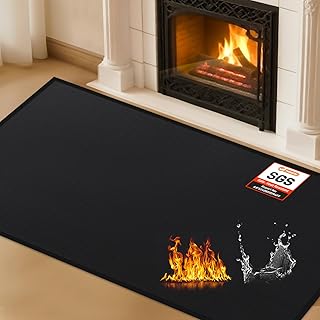 Hearth Rugs for Fireplaces Fire Resistant, 59 x 40 x 0.04 inch Fireproof Fireplace Mat Hearth Rug, Hearth Pads for Wood Stove Fireplace Indoor Outdoor, Protect Floors Carpets from Sparks Embers-Black