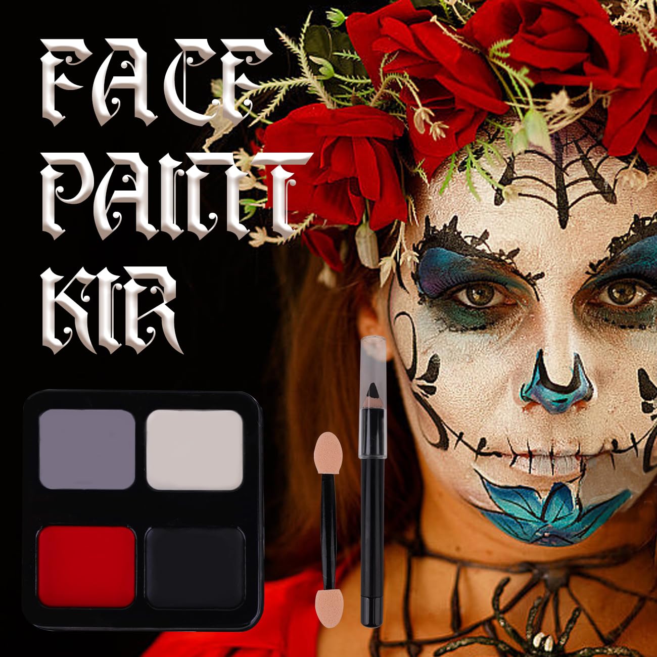 Kit de pintura facial, negro, blanco, rojo, gris, pintura facial para Halloween, maquillaje de payaso, cosplay, disfraz, efectos especiales SFX 3