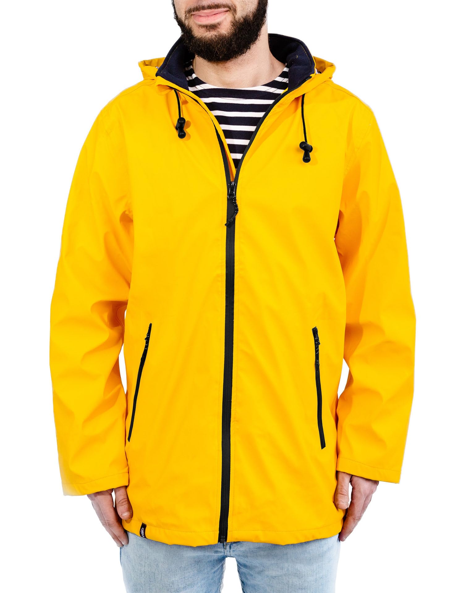 Breizh Ocean - Ciré Homme, du XS au 4XL, Création Française SARZEAU, Coutures Impermeables,Veste Imperméable Homme, Coupe Vent avec Doublure Rayée de Style Marinière