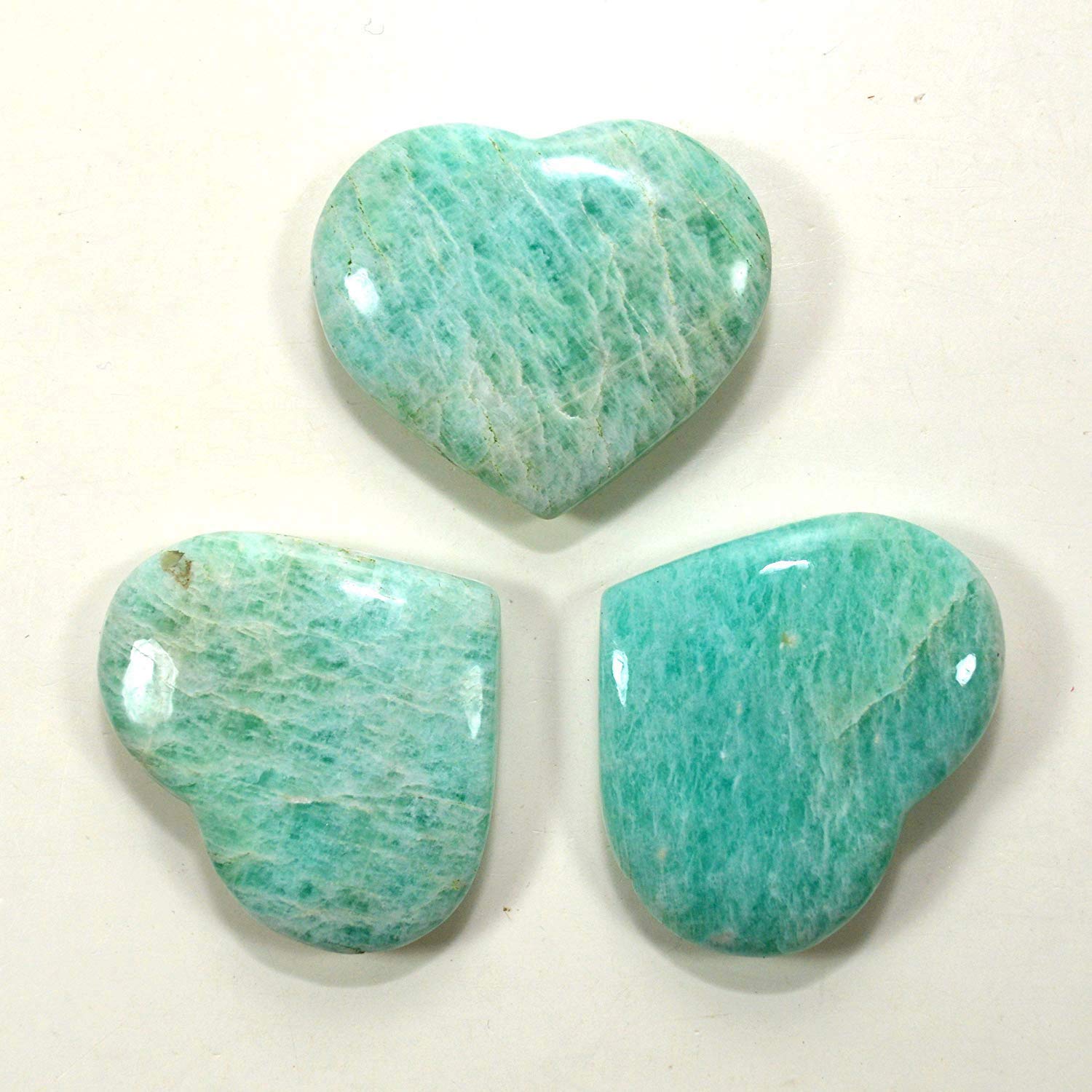 G.I.I Set/3 Natural Amazonite Stone(Tian he Stone) Crystal Healing Gemstone Worry Therapy Heart Shape 1.25"-1.50"