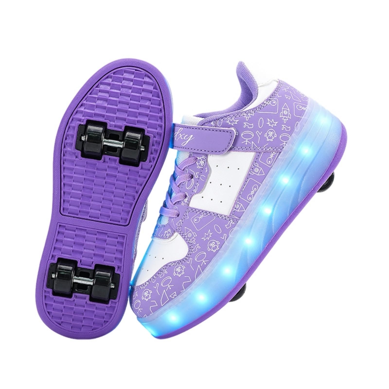 Patins à roulettes Lumineuses pour Enfants Débutants, Basket à Roulettes avec Crochet et Boucle