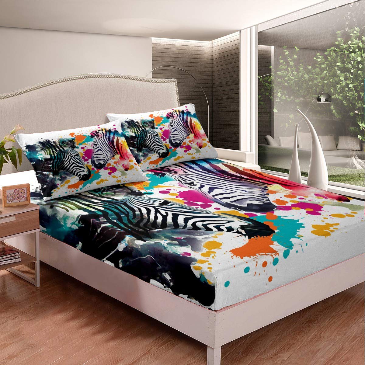 Colorful Zebra Juego De Cama De 3 Piezas Super King Para Niños, Niñas, Adolescentes, Hermoso, Colorido, Animal, Gráfico, Edredón, Grafiti, Arte, Ropa De Cama Para Hombres, Mujeres