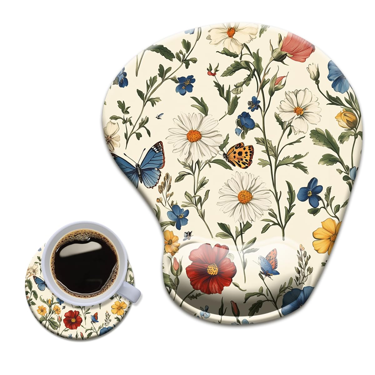 HOPONY Gel Wrist Rest Mouse Pad-Ergonomic Office Mousepad with Wrist Support-Non-Slip,Design Desk Accessories Mat for Home&Game Decor Butterfly Floral
