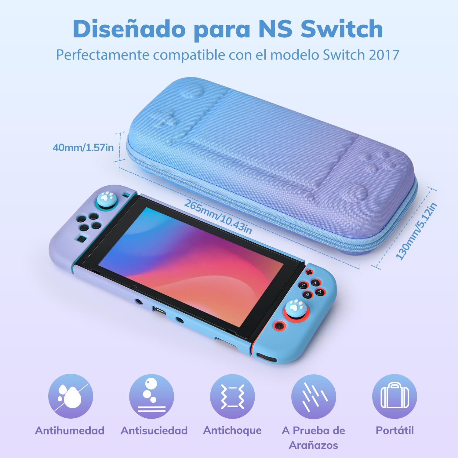 Younik Switch Funda para Switch 2017, 14 en 1 Paquete de Accesorios Para Switch con Estuche de Transporte, Accesorios Protectores Para Switch y J-Con, Estuche Para Tarjetas de Juego, Azul y Violeta