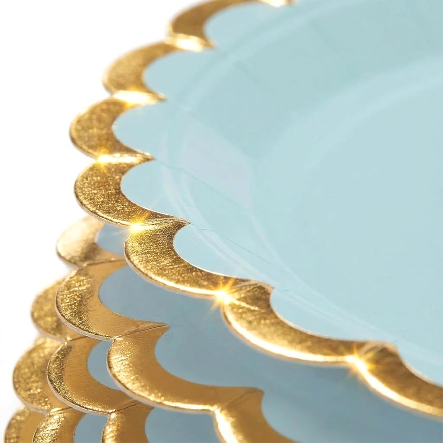 Assorted Scalloped Plates 50 Pc Gold Rim — 7" Dessert Party | Assorted colors gold foil scalloped rim | Heavyweight 7" dessert | 50 pack | Wedding baby shower tea party variety