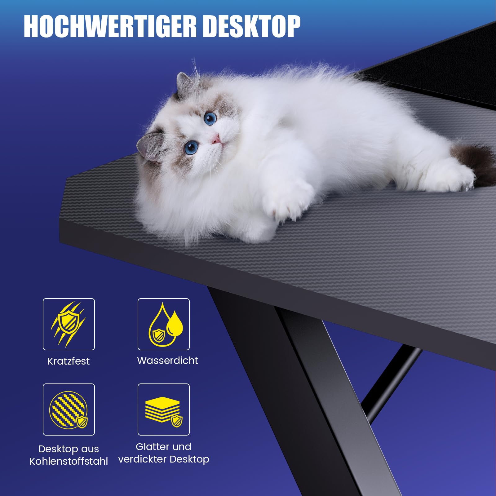GTPLAYER Gaming Tisch, Gaming Schreibtisch 120 x 60cm, PC Tisch Gamer Tisch mit Kohlefaseroberfläche, Stabiler Computertisch mit Kopfhörerhaken