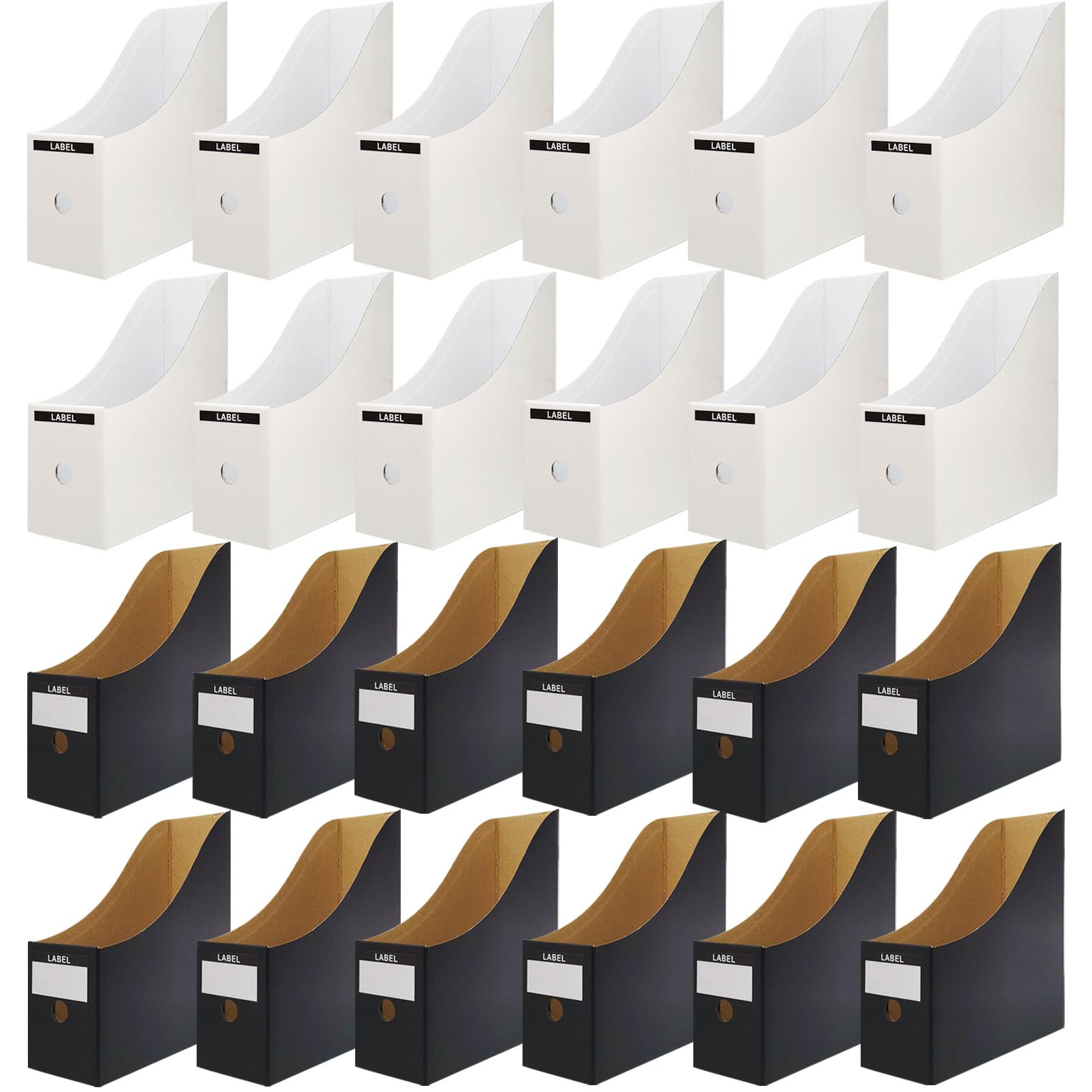 Limitliho24 Pack Cardboard Magazine Holder, Magazine File Holder for Home, Office, Desk, 10.6'' H×10.2'' L ×3.5''W Magazine Storage Box (12 Pack White and 12 Pack Black)