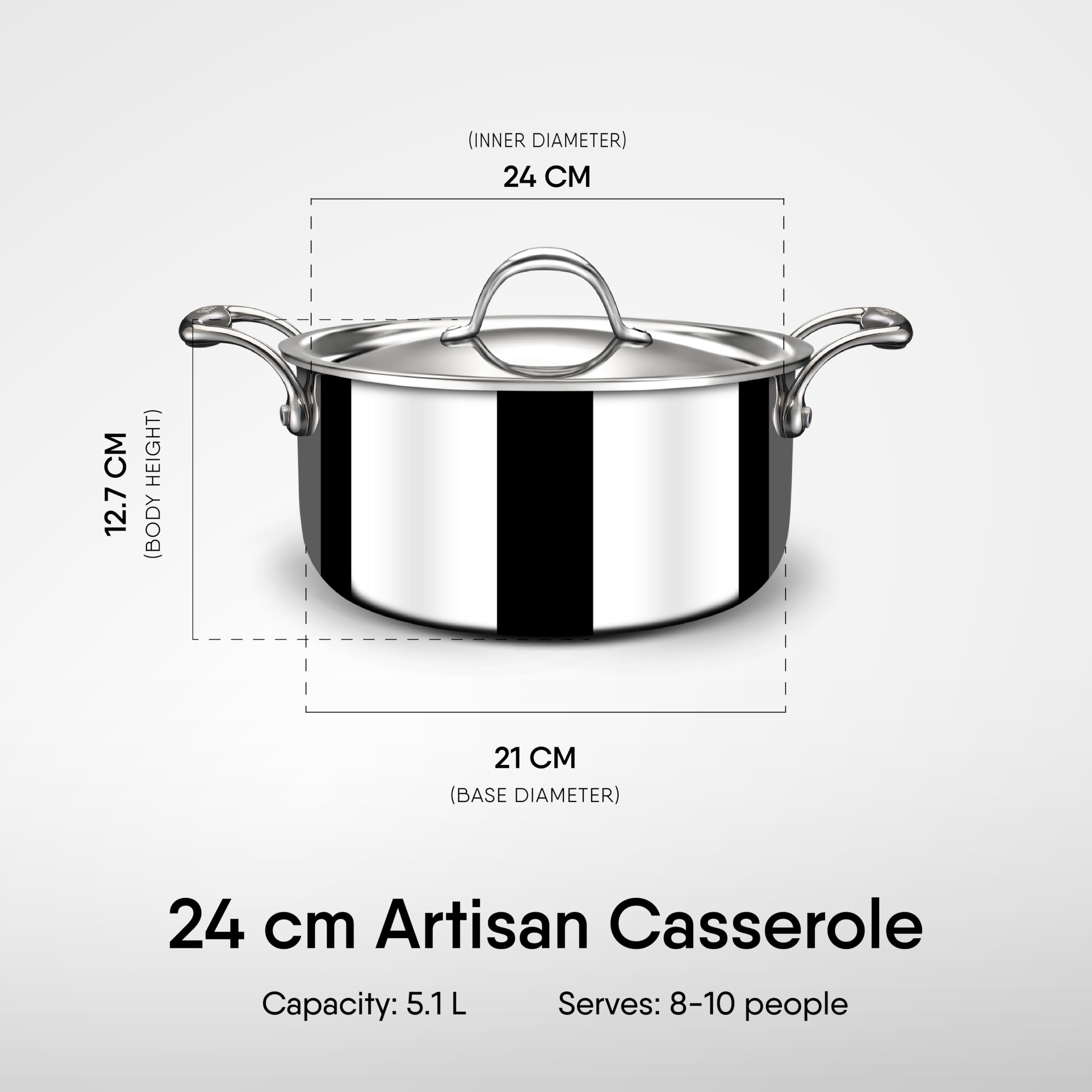 Stahl Triply Garnek do sosów ze stali nierdzewnej z pokrywką, garnek ze stali nierdzewnej, trzywarstwowy garnek Biryani z podstawą indukcyjną, Artisan 4124, średnica 24 cm, 5,1 l (dla 8 osób)