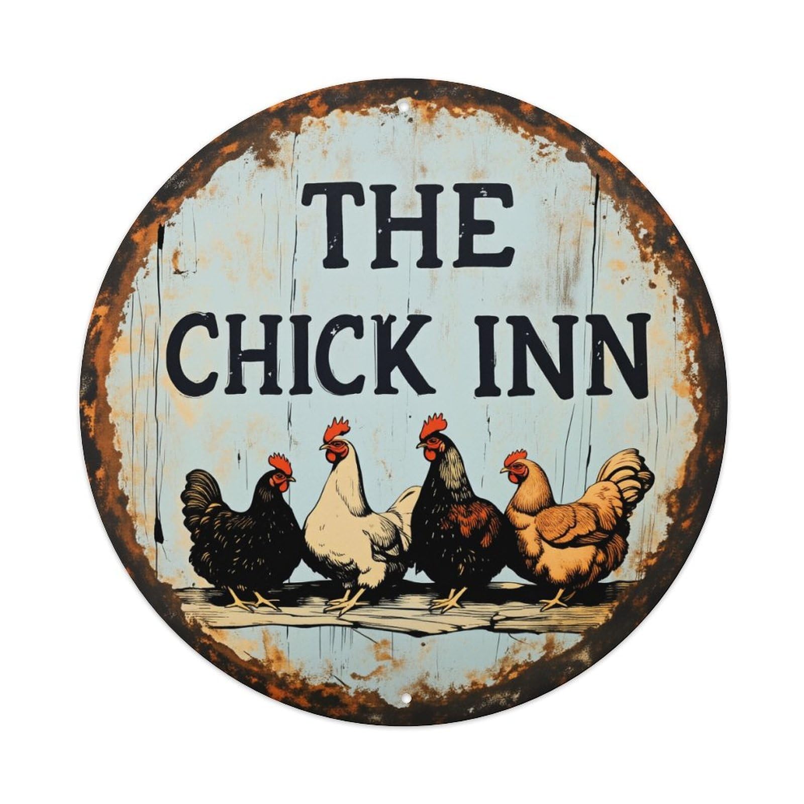 Rustic Chicken Farm Sign Art Round Tin Sign Retro Metal Sign for Cafe Bar Pub Home Game Room Gym Club Wall Decoration Vintage Metal Poster 8x8 Inch