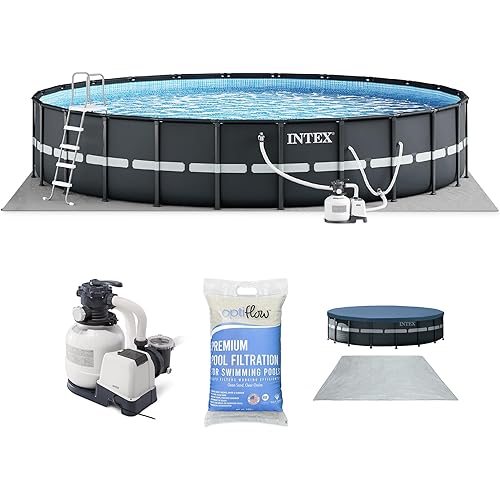 Intex Above Ground Swimming Pool Set, Ultra XTR 18' x 52" Round Frame Bundled with OptiFlow Premium Pure Silica Filter Pool Sand, 50 lb Bag