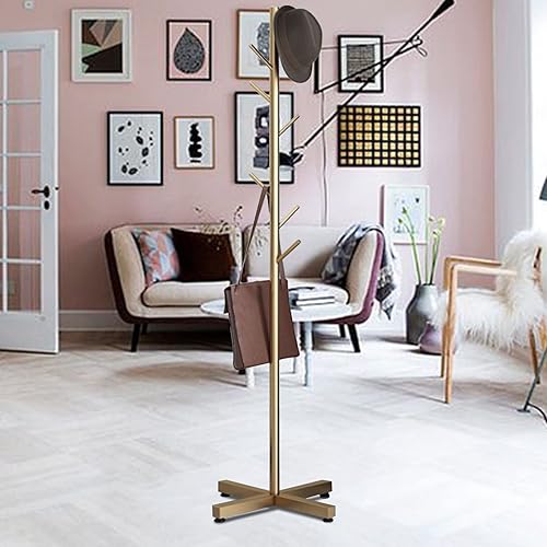 Jadeblanc Perchero de metal, percheros de pie con 7 ganchos para el hogar, perchero para sombreros, sombreros, sombreros, paraguas (dorado)