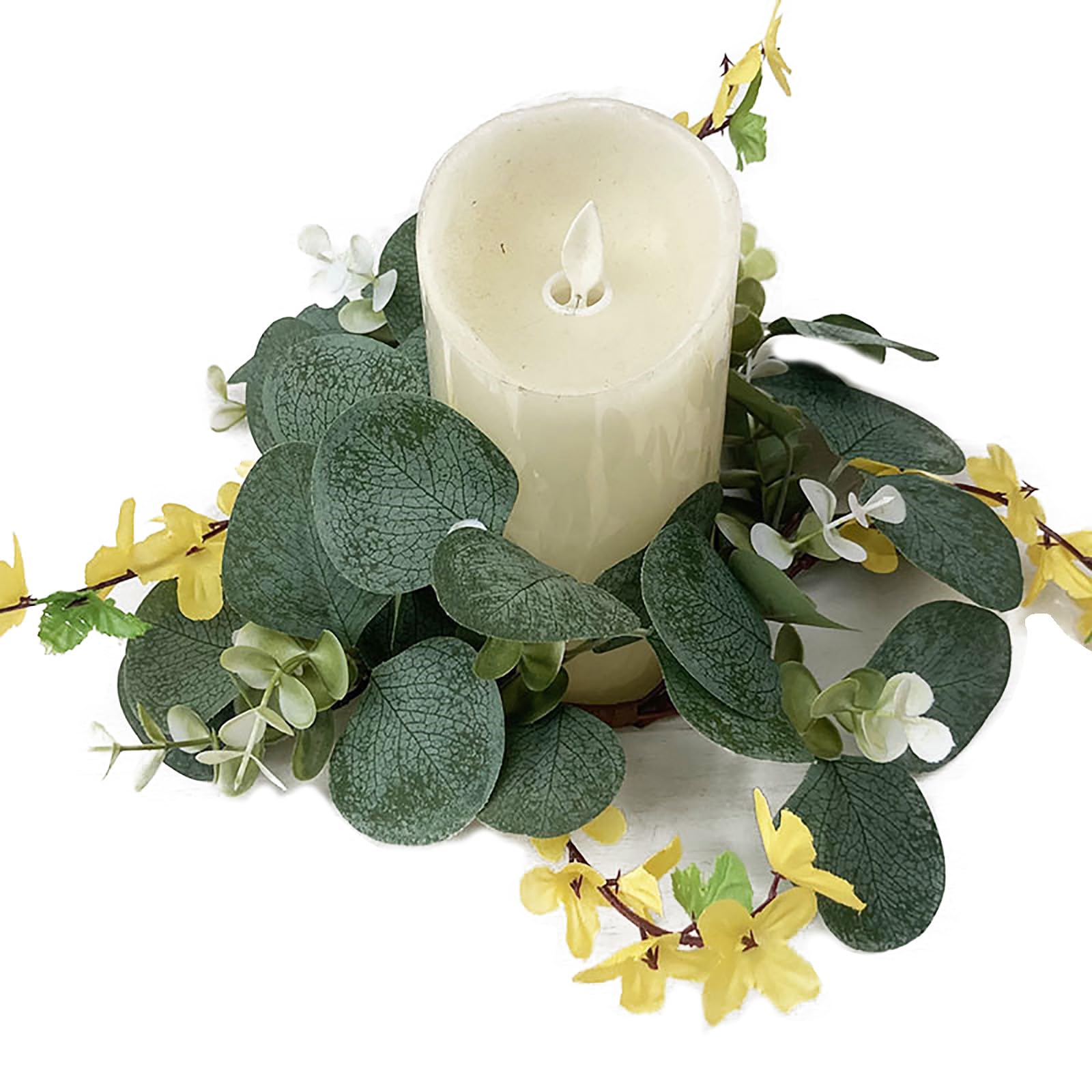 Jazuaiao 25cm Artificial Greenery Wreath for Candlestick Garlands Wreath Rings Wedding Party Christmas Centerpiece Decor Artificial Wreaths for Home Decor Indoor