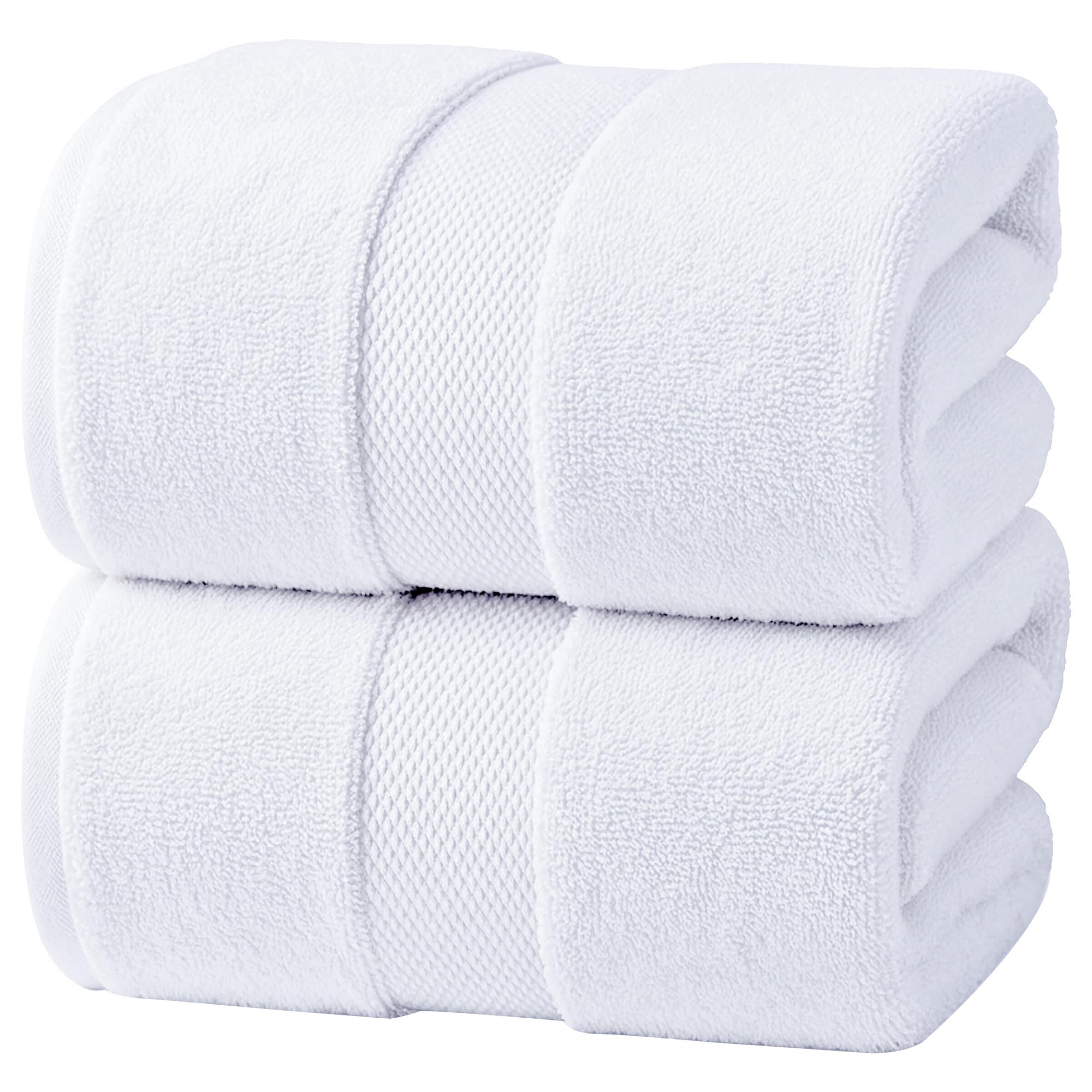 White Jumbo Bath Sheets - Pack of 2, 90cm x 180cm Large Bath Sheet Towel - 100% Ring Spun Cotton - Large Towels for Bathroom, Hotel & Spa Quality Towels
