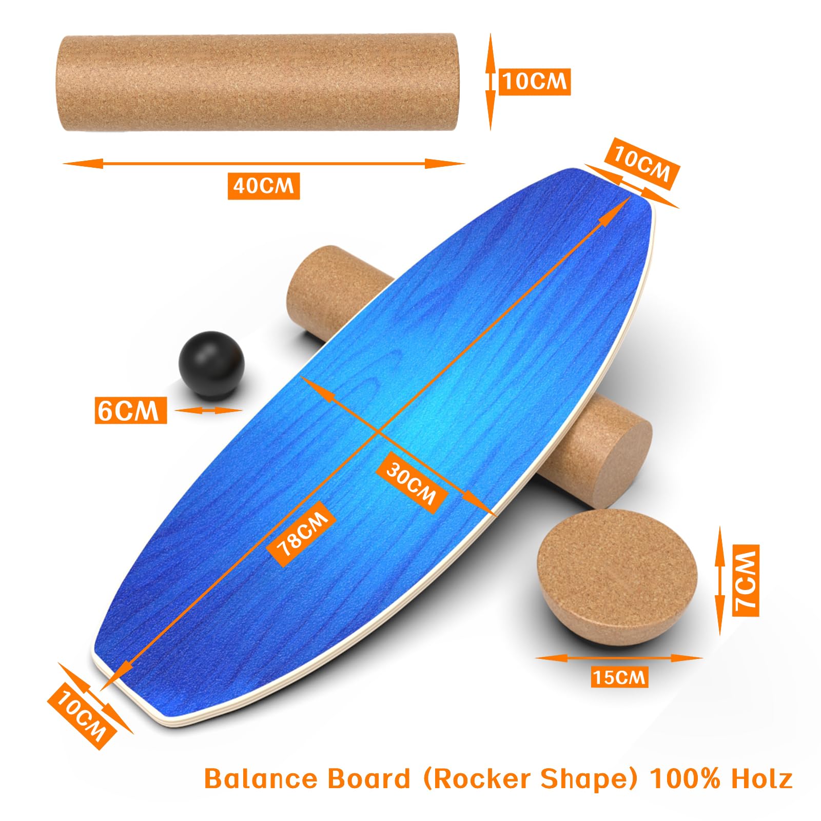 Balance Board Erwachsene,Holz Balance Board Set Mit Korkrolle,Kork Halbkugel und Gummiball,Balance-Trainer mit rutschfester Oberflächenbehandlung