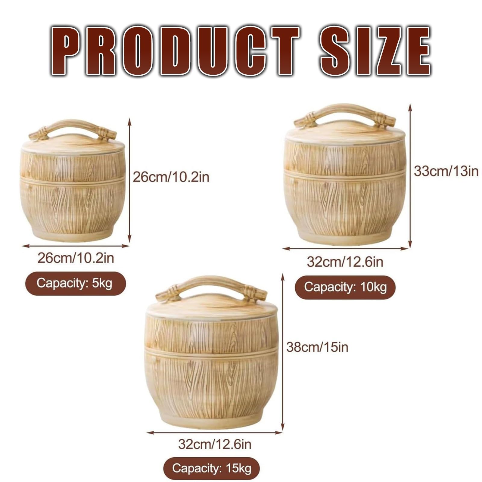Bote de arroz cerámico con tapa y taza medidora， organizador despensa familiar grande- para alimentos secos, granos, cereales, harina, azúcar, pasta, café, frutos secos(22lb/10kg)