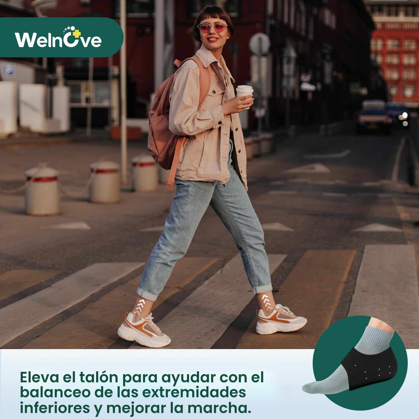 Welnove Protector de talón para fascitis plantar, talón de gel para mujer y hombre, espolones, plantillas de talón, para tendinitis de Aquiles (Negro, Large- EU Shoe Size 42-47)