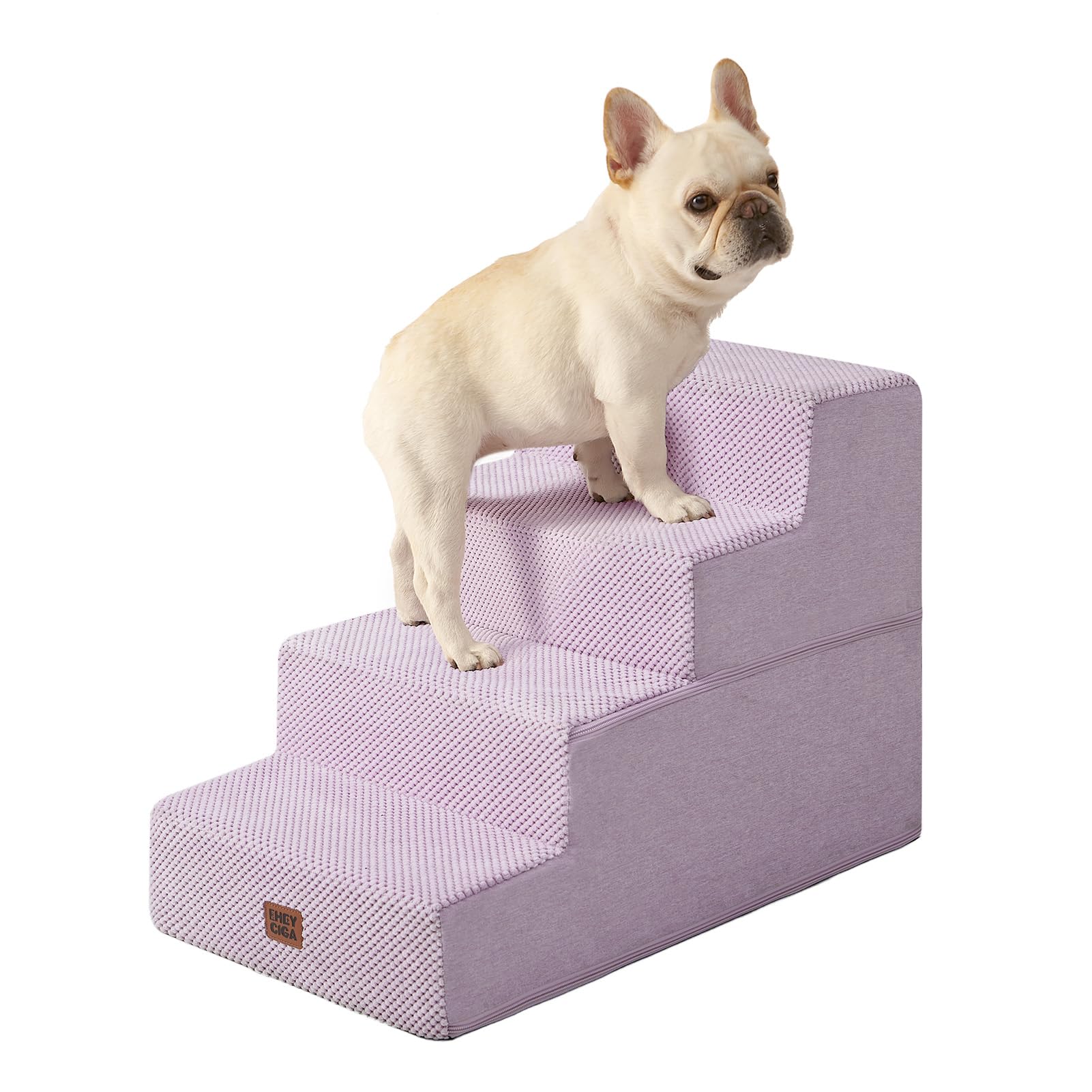 EHEYCIGA Dog Stairs for Bed 18" H, 4-Step Dog Steps for High Bed, Pet Steps for Small Dogs and Cats, Non-Slip Balanced Pet Ramp Indoor, Lilac