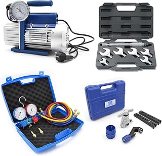 3S SuperSamaStore Kit Professionnel Climatisation, Ensemble d'Outils pour Installateurs CVC et Climatisation, Pompe à Vide 42L, Dudgeonnière, Clé Dynamométrique, Set Manomètres 2 Voies