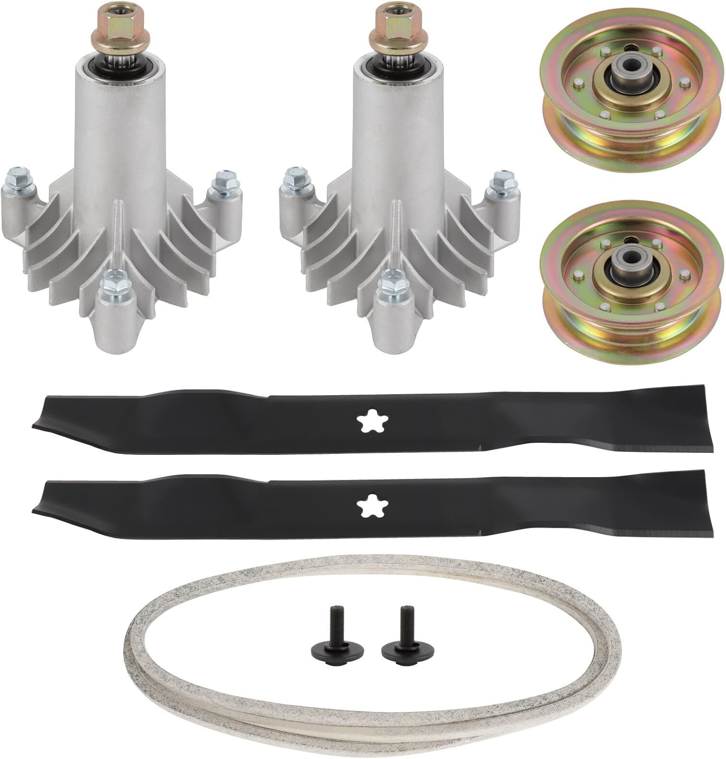 Deck Rebuild Kit 42" Deck Spindle Blade Belt Pulley Kit for Sears for Craftsman LT1000 LTX100 130794 Spindle 134149 Blades 144959 V-Belt 173437 Pulley 1 Belt 2 Spindle 2 Blades 2 Pulleys