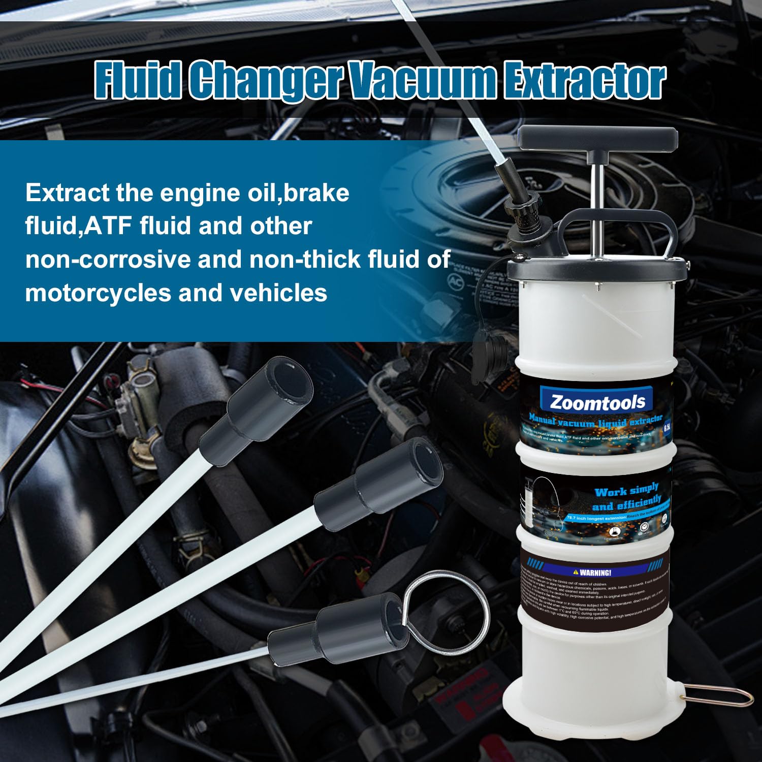Bomba extractora de fluidos Manual/neumática de 6,5 L, Herramienta de Cambio de Aceite y Cambio de Fluido, Extractor de líquido al vacío (Manual)