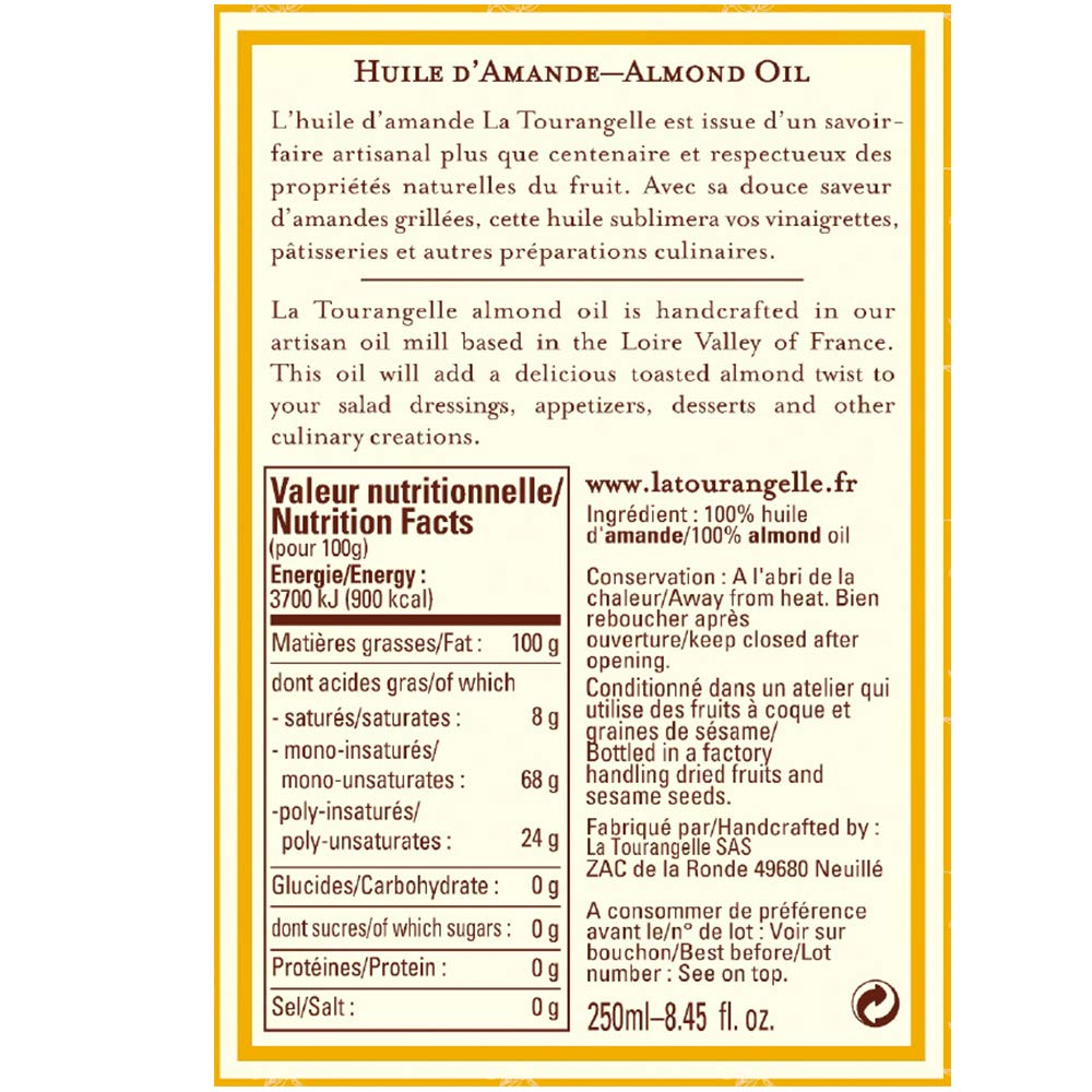 La Tourangelle – Mandelöl – Verleihen Sie Ihren Saucen und Ihrem Gebäck dank diesem Feinschmeckeröl eine besondere Note – 250 ml – 3er-Pack