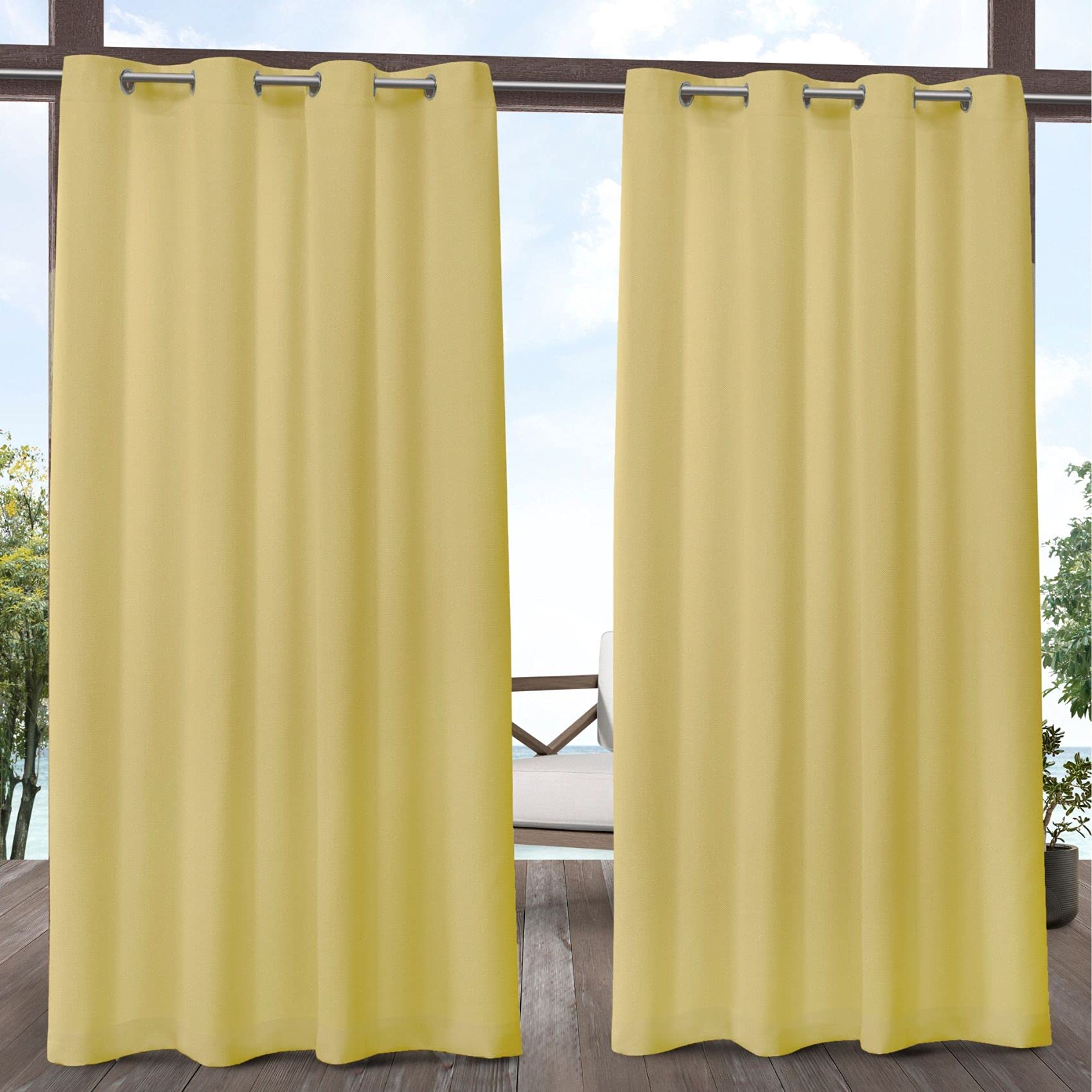 Exclusive Home Biscayne Indoor/Outdoor Two Tone Textured Grommet Top Curtain Panel, 54