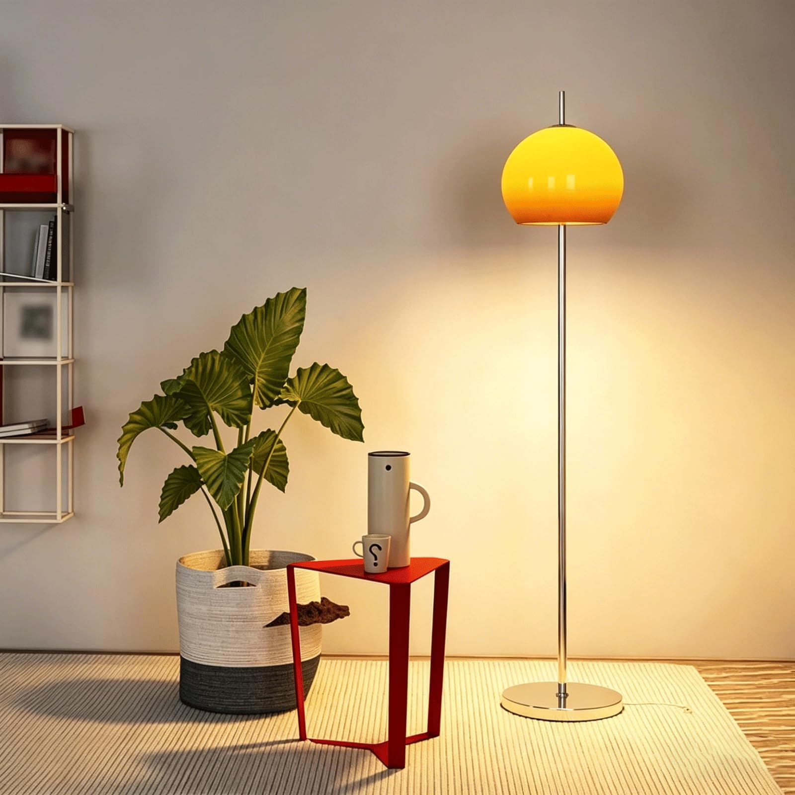 Wylolik Modern Orange Glass Floor Lamp, 63in Globe Glass Standing Lamp, Tir-Color Dimming Chrome Iron Vertical Light with Foot Switch for Living Room Dining Room Bedroom
