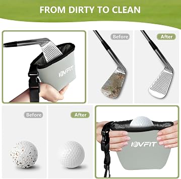 Golf Club and Golf Ball Cleaning Bag,Golf Ball Cleaner,Golf Club Cleaner,Cleans Club Grooves, Golf Bag Accessories,Machine Washable, Golfer Gifts for Men,Detachable Clip