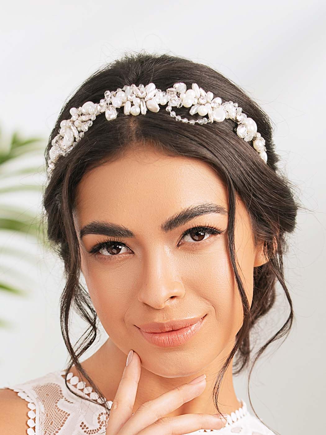 IYOU Pearl Bridal Headbands Silver Crystal Hair Bands Handmade Rhinestone Bride Wedding Hair Accessories for Women - Image 4