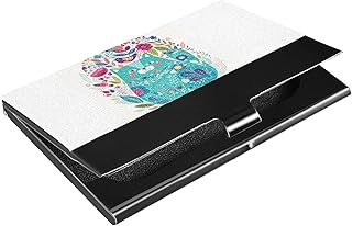 Turquoise Cats, Birds and Colorful Flowers Art Pattern Business Card Holder Leather, Slim Credit Card Case Stainless Steel Wallet for Women and Men Unisex Business Card Holder