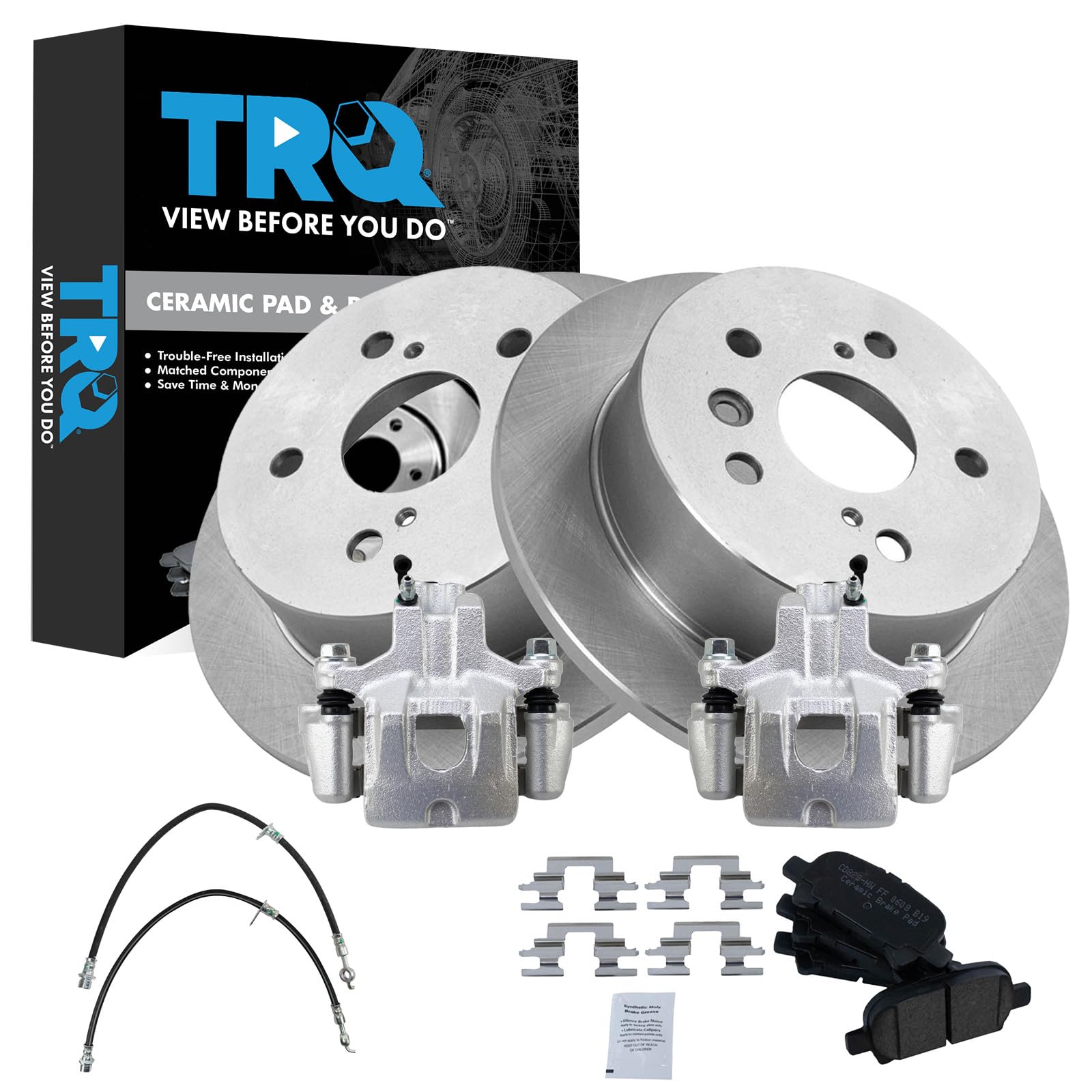 TRQ Rear Brake Pad &amp; Rotor Kit Ceramic Compatible with 2005 Toyota Avalon