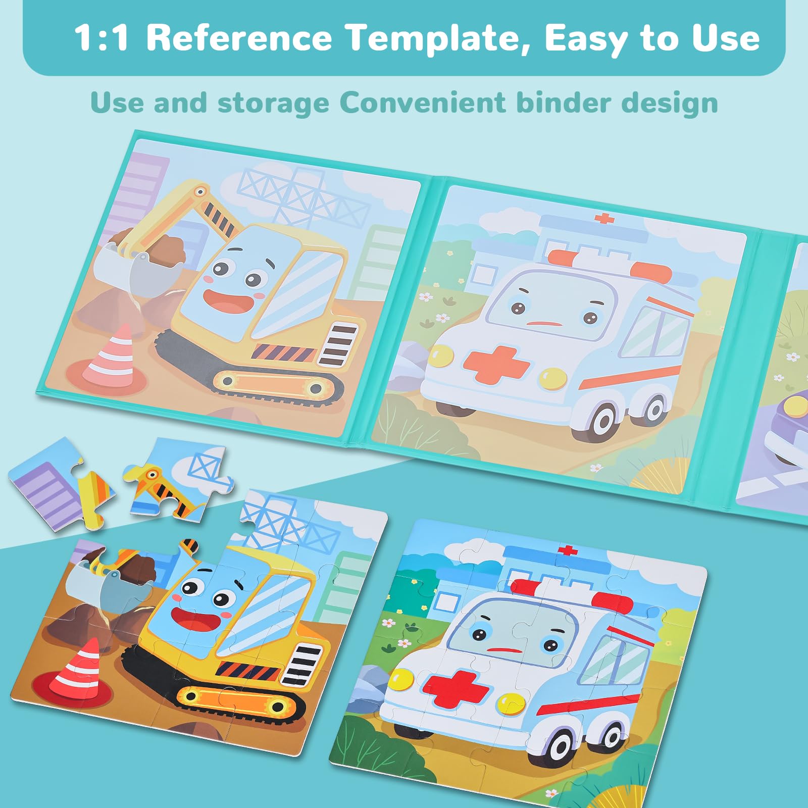 BBLIKE Puzzle magnetico per bambini 3+, 73 pezzi, 4 in 1, Veicoli speciali, Giochi da viaggio, Educativo