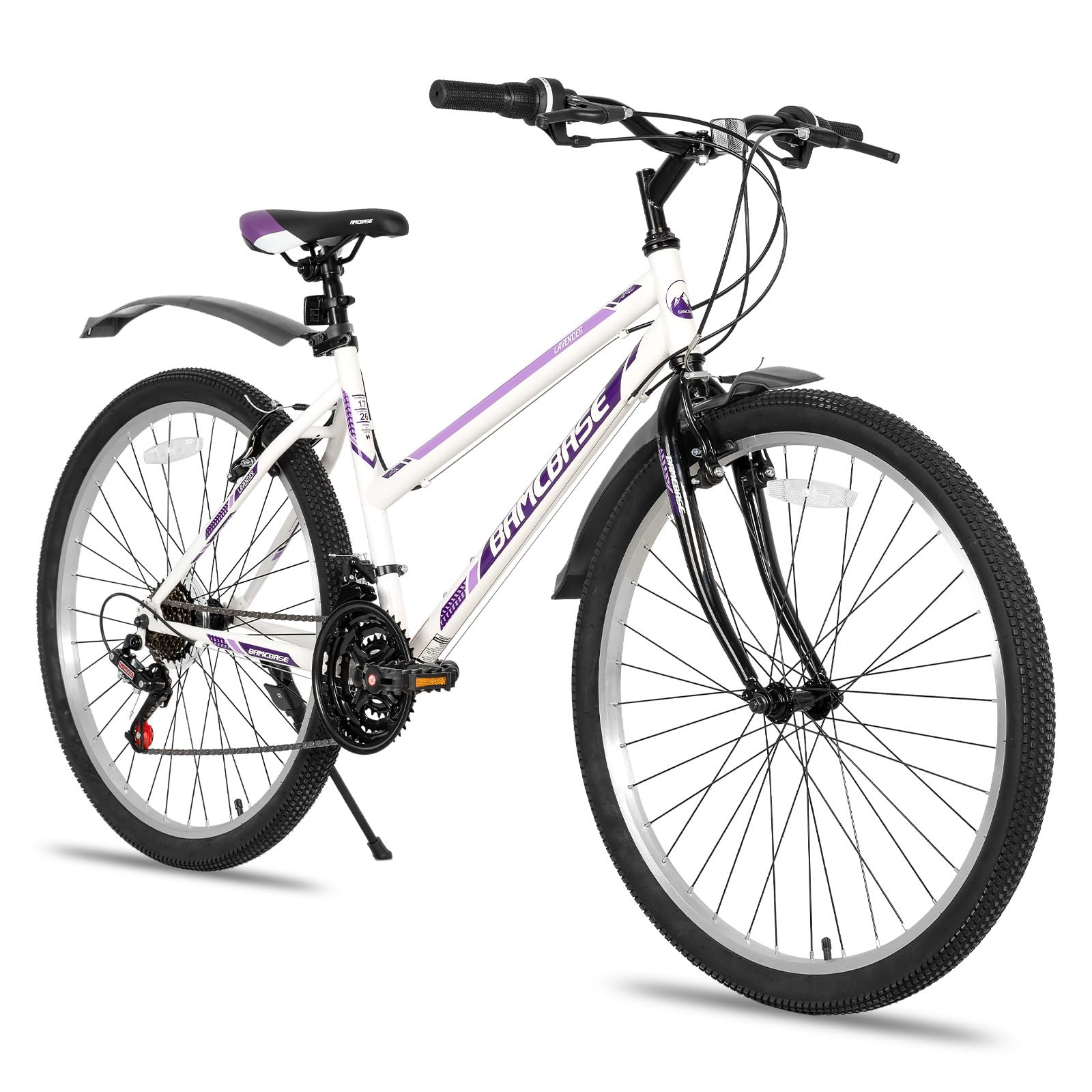 Hiland Mountain Bike 24 Inch 21 Speed Dual V-Brakes White for