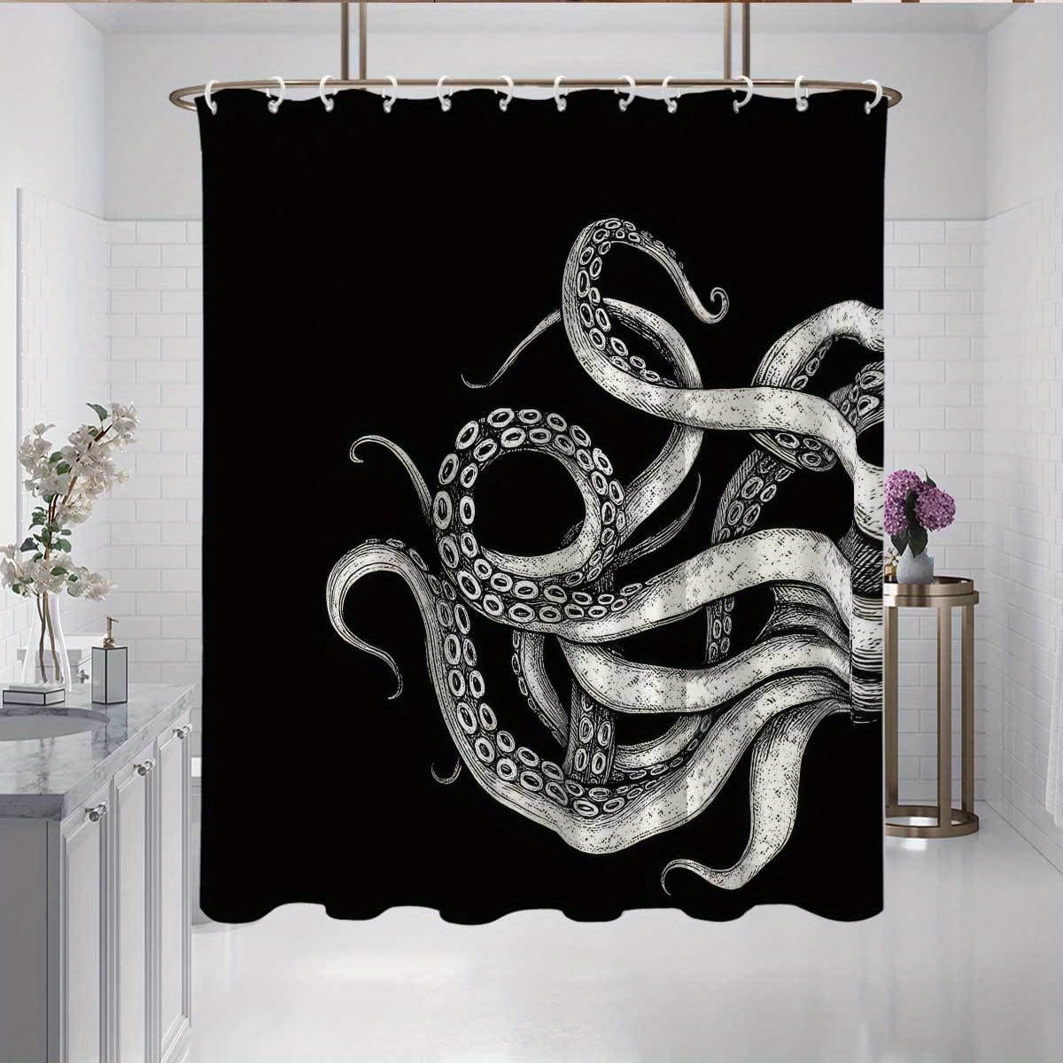 SPXLUCAU Black White Octopus Tentacle Themed Shower Curtain Made of Polyester, Serves As a Shower Divider And Privacy Protector(120x180cm/47x71in(WxH)