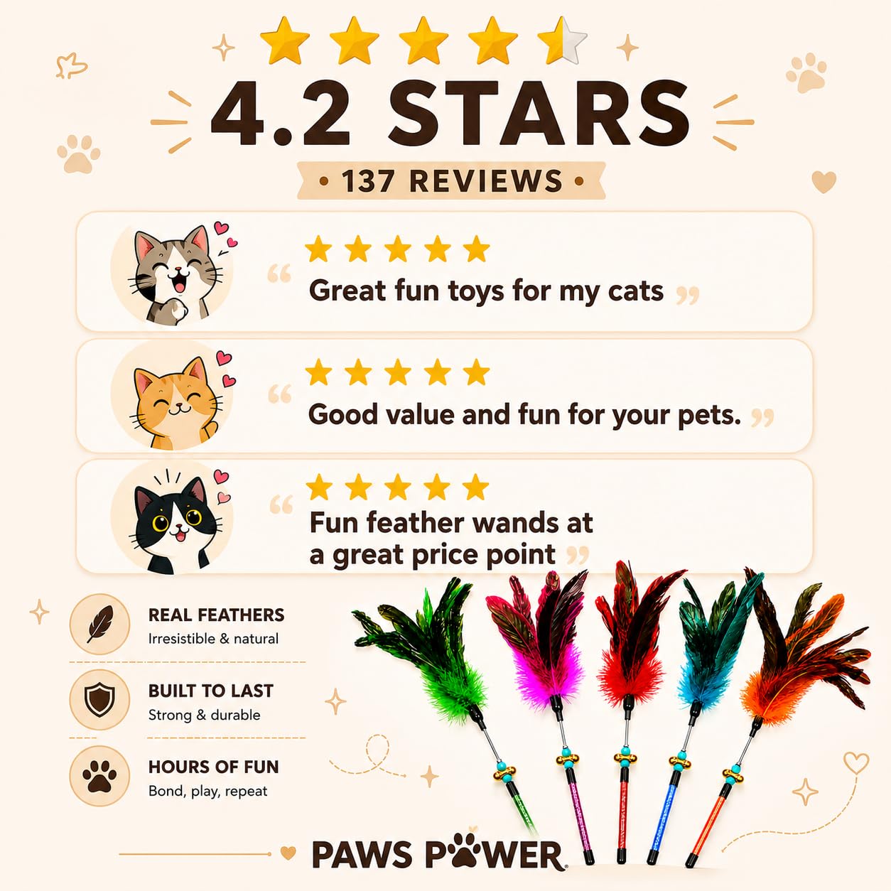 Varita de juguete para gatos, juguete de plumas para gatos, 5 piezas interactivas para gatos, varita de plumas para gatos de interior