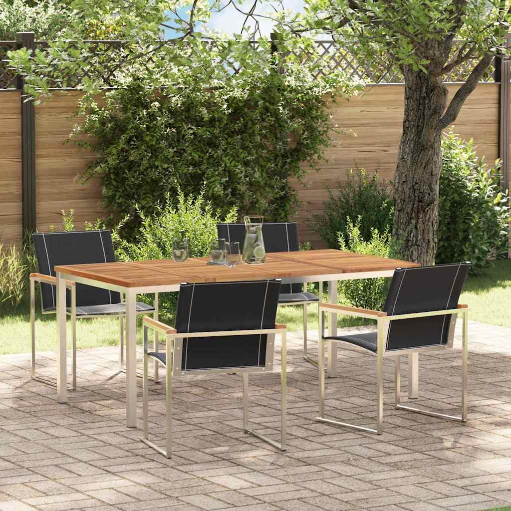 Juego de muebles de jardín de madera maciza de acacia, 5 unidades, mesa y 4 sillas, muebles de balcón, muebles de terraza, jardín, balcón