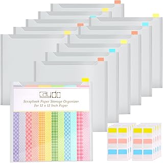 Caydo 12 Pieces Scrapbook Paper Storage with Sticky Index Tabs for Holding 12 x 12 Inch Scrapbooking, Cardstock, Vinyl Pap...