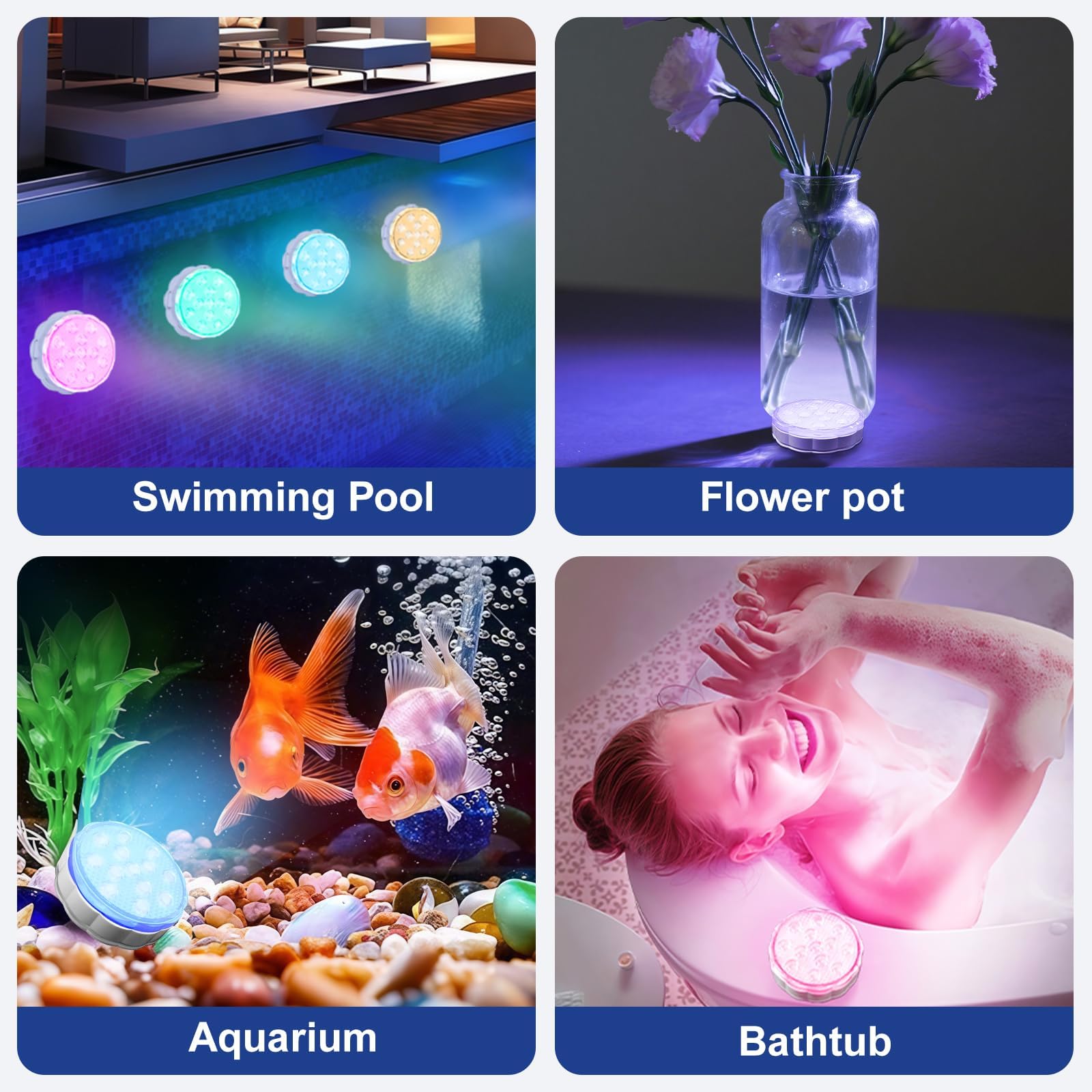 daphomeu 2Pcs Luces Recargables para Piscina con Mando a Distancia, Luces Sumergibles Impermeables IP68 para Piscinas Elevadas y Enterradas, Baños, Duchas, Decoración de Fiestas, Spas, Acuarios