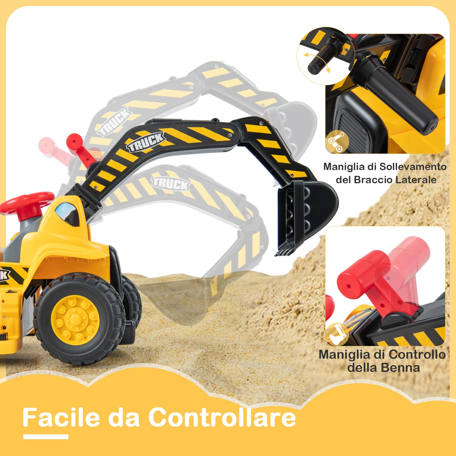 COSTWAY Escavatore Elettrico per Bambini, Ruspa con Vano Clacson ed Effetti Sonori, Canestro da Basket Pieghevole e 3 Palline, Giocattolo per Scavare per Bambini 2 Anni +