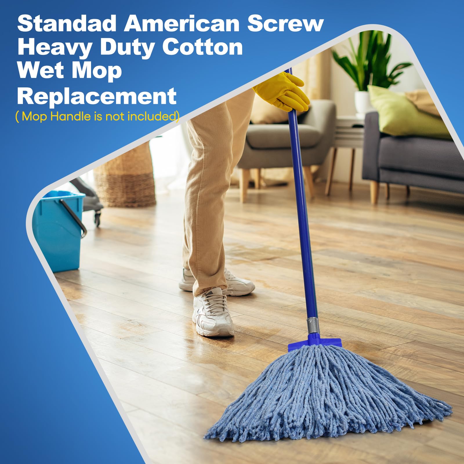 Matthew Cleaning - Cabezales de repuesto para mopa húmeda de algodón resistente (azul, grande, 12 unidades) con 2 paños de microfibra para uso residencial y comercial de limpieza de suelos, ajuste