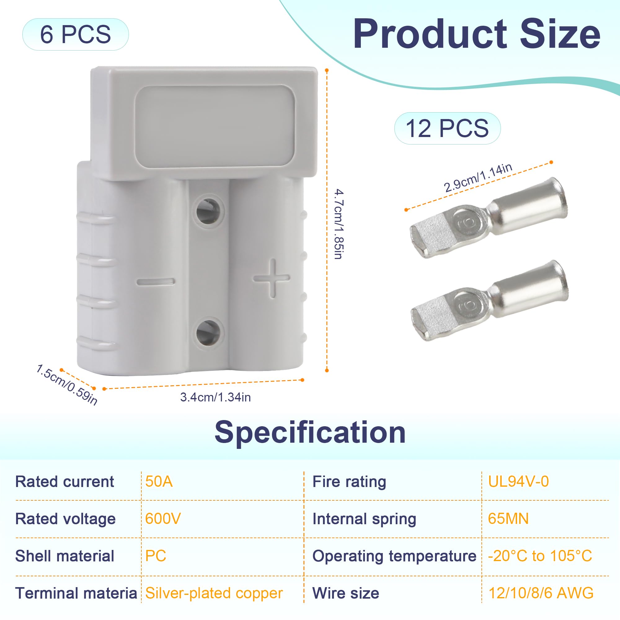 Batterij Connector 50A voor Anderson naar 12V Clip Klemmen Verzilverde