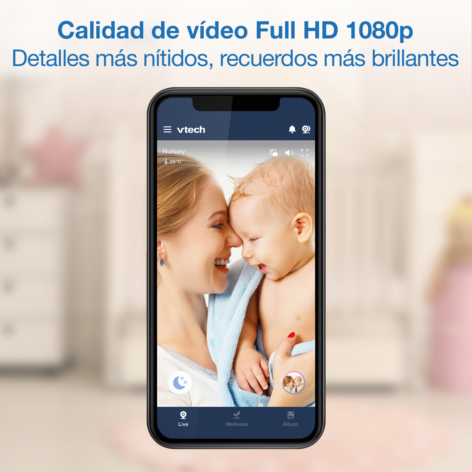 VTech Inteligentna elektroniczna niania z kolorowym ekranem HD 7", Wi-Fi, 2 kamery z kamerą FHD 1080p, darmowa aplikacja, funkcja pochylania zoomu, kołysanki, uspokajające dźwięki, funkcja domofonu